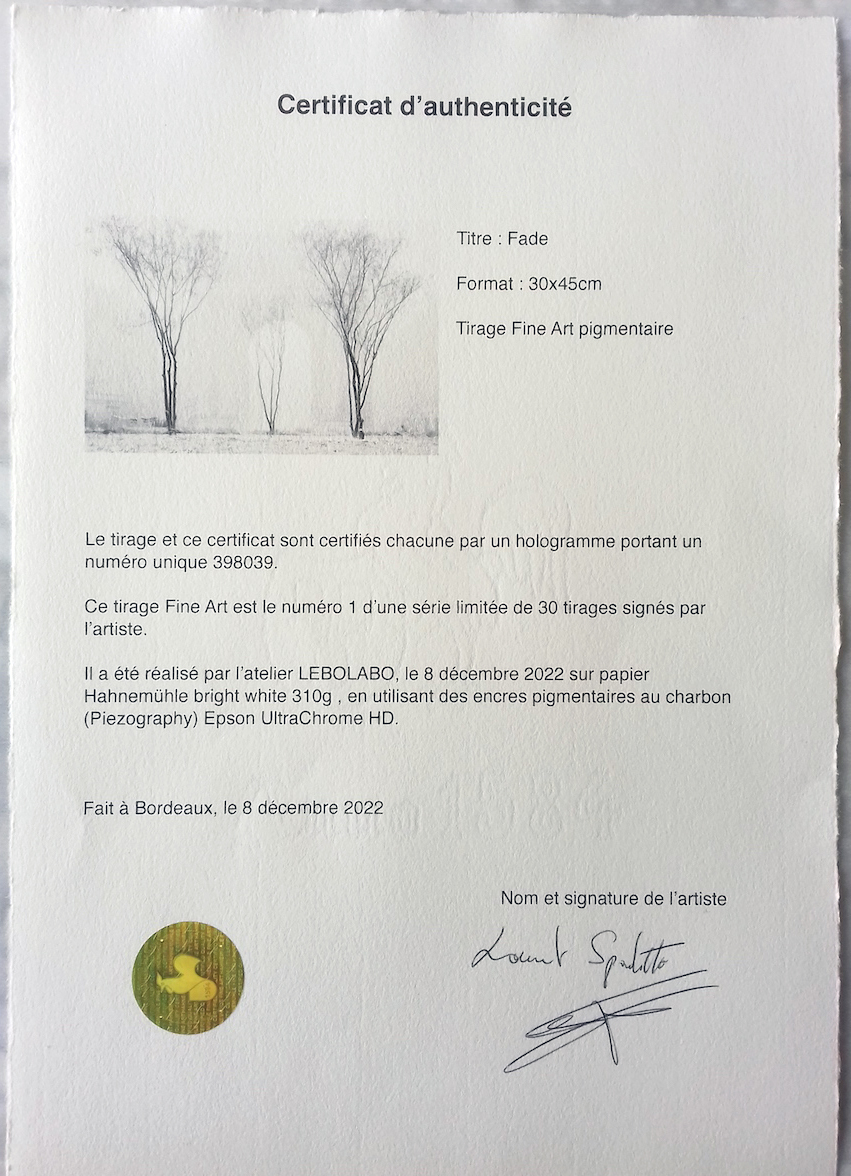 Certificat d'authenticité - Certificate of authenticity.
Tirage d'Art - Fine Art print.